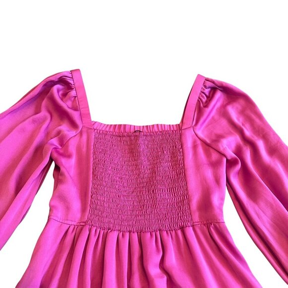 Kobi Halperin Stavy Pleated Smocked Mini Dress Satin Square Neck Size Small - Picture 10 of 14